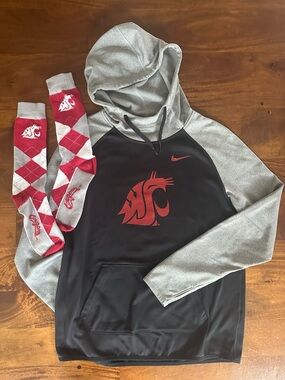 Washington State WSU Cougars Hoodie Nike DRI-FIT Size L and Bonus Socks!